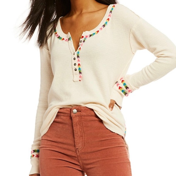 Free People Tops - We The Free | Waffle Knit Top with Colorful Accent